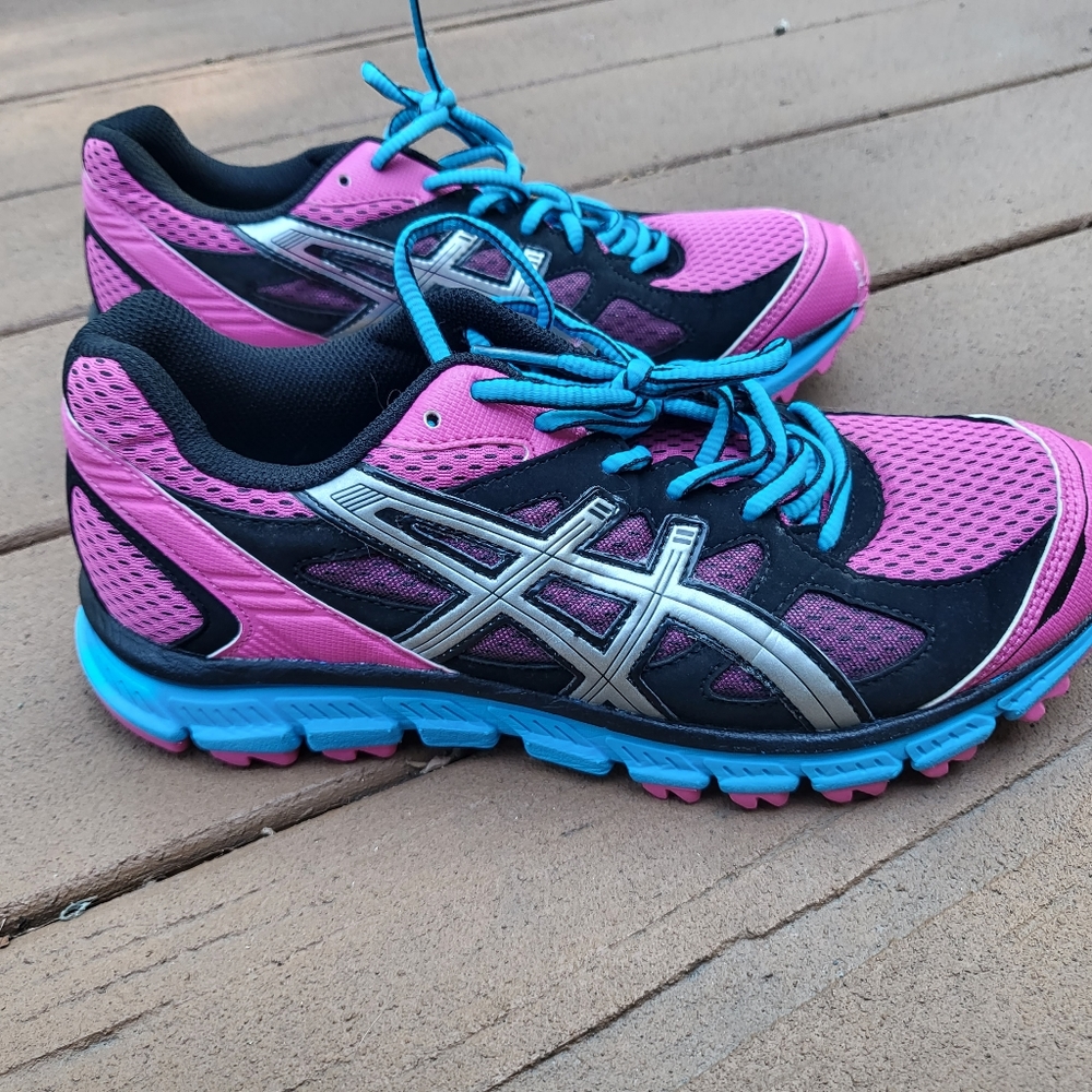 Asics Gel Shoes Size 7 Scram Athletic Running Training Pink Blue Like New